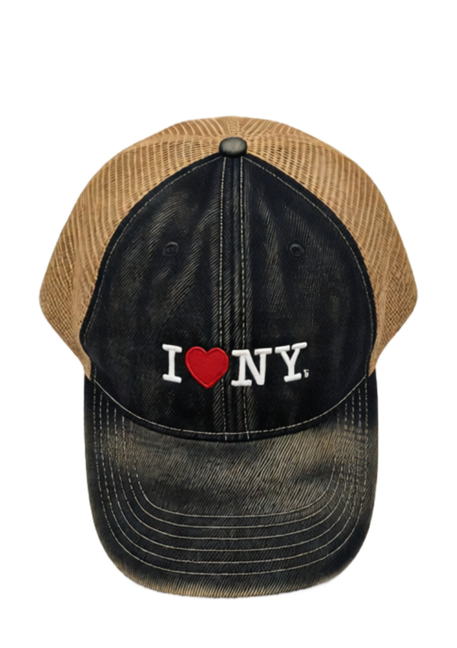 Legacy I Love New York Trucker Hat Distressed Denim Brown Mesh